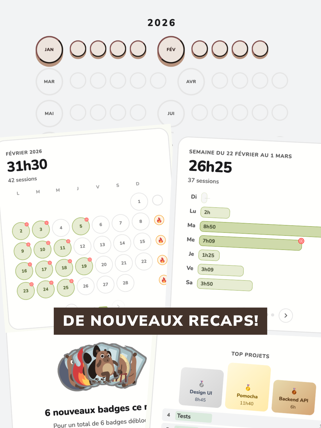 Récaps hebdomadaires et mensuels Pomocha